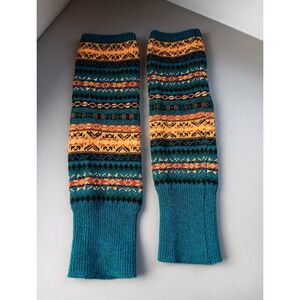Leg Warmers Winter Gators Knit Teal Gold German Style Winter Warmth Vintage Pair